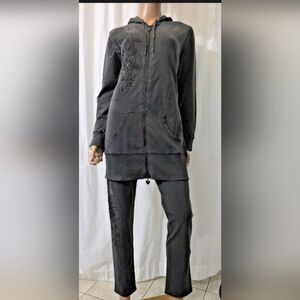 BCBGMAXAZRIA  Rhinestone Tracksuit Set Hoodie + Leggings NWT XL Y2K Gothic